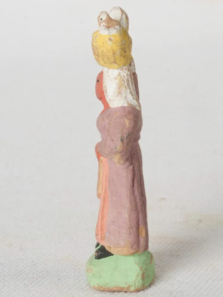 Handmade Terracotta Santon Woman with Basket and Poultry from Provence