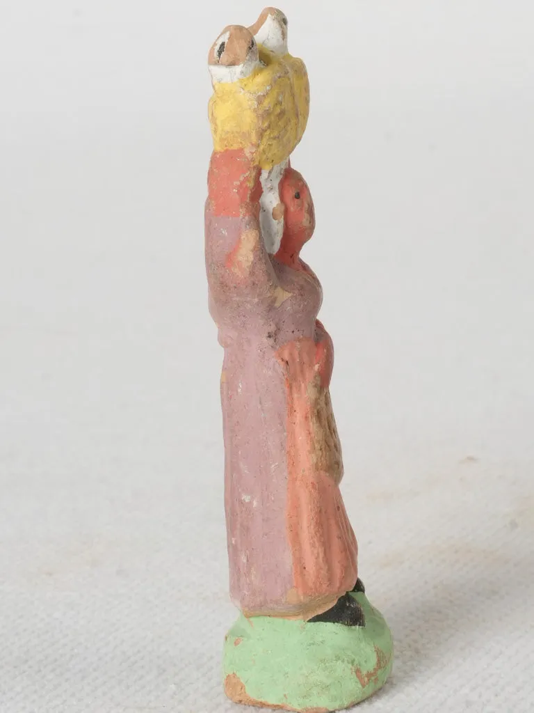 Handmade Terracotta Santon Woman with Basket and Poultry from Provence