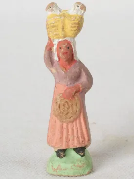 Handmade Terracotta Santon Woman with Basket and Poultry from Provence