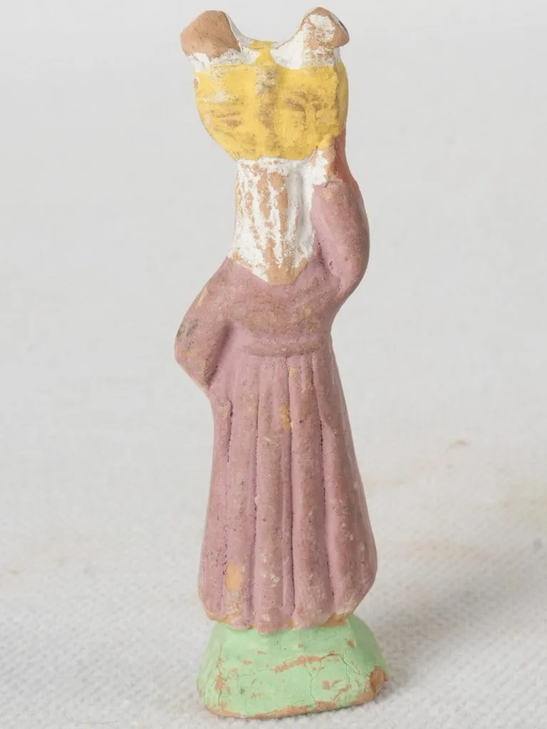 Handmade Terracotta Santon Woman with Basket and Poultry from Provence