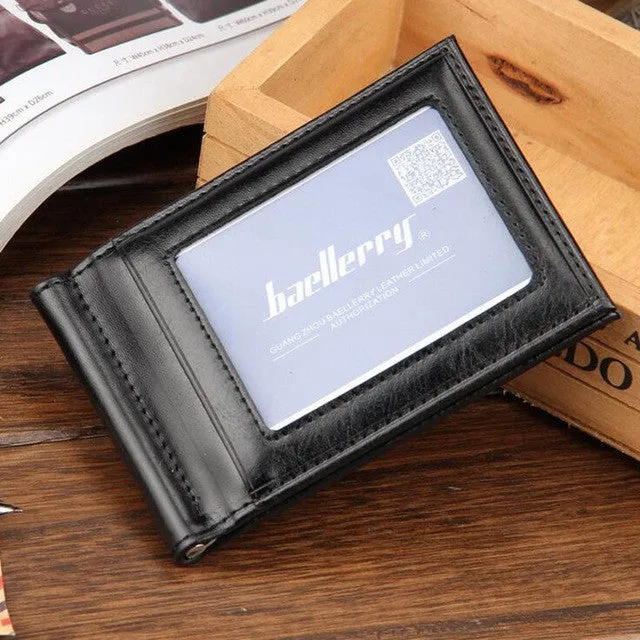 High Quality Leather Men Wallet Money Clips Stainless Steel Clamp Holder Cash Money Clip Small Zipper Coin Pocket Wallet For Men