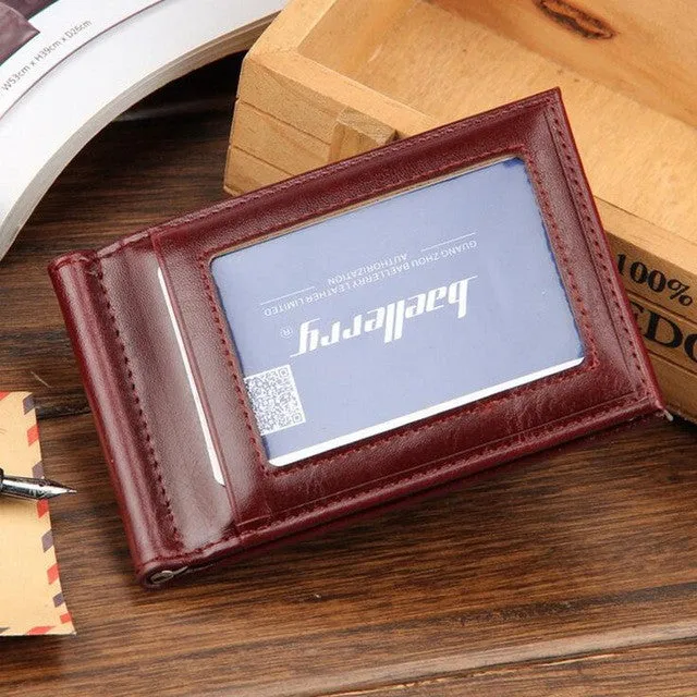 High Quality Leather Men Wallet Money Clips Stainless Steel Clamp Holder Cash Money Clip Small Zipper Coin Pocket Wallet For Men