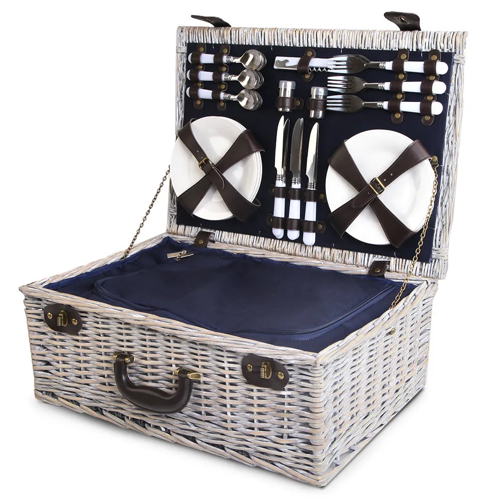 Insulated 6-Person Picnic Basket Set with Cooler Bag - Alfresco