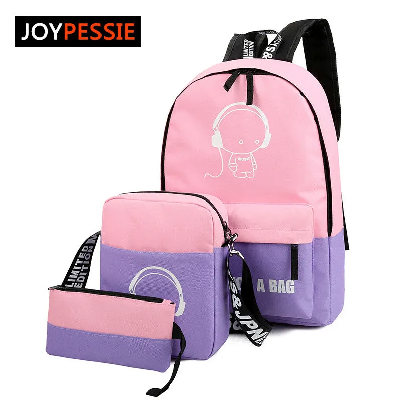 JOYPESSIE Sets girl Luminous women Backpacks Nylon School Bags fluorescence Backpack For Teenager Book bag mochila light bag