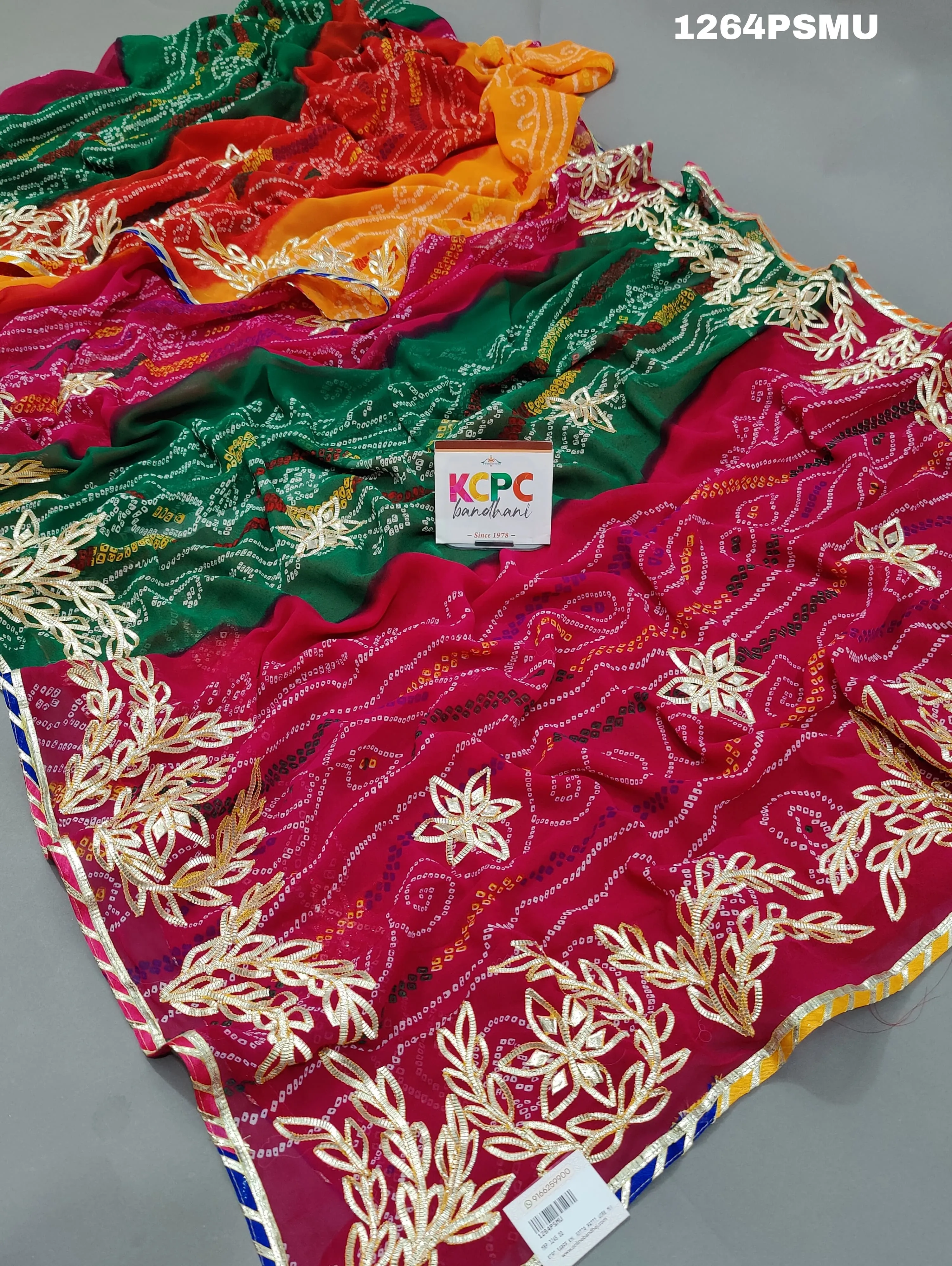 KcPc Latest Georgette Pachrangi Bandhani Gotapatti Saree With Blouse,MHS