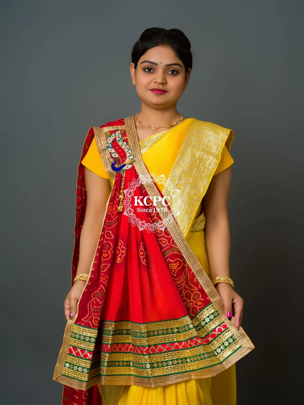 KcPc Rajasthani semi Georgette Marwadi chunri Pila Broach stole