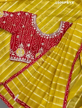 KcPc Tissue silk Bandhani Border Saree With Heavy Gotapatti Blouse AMT