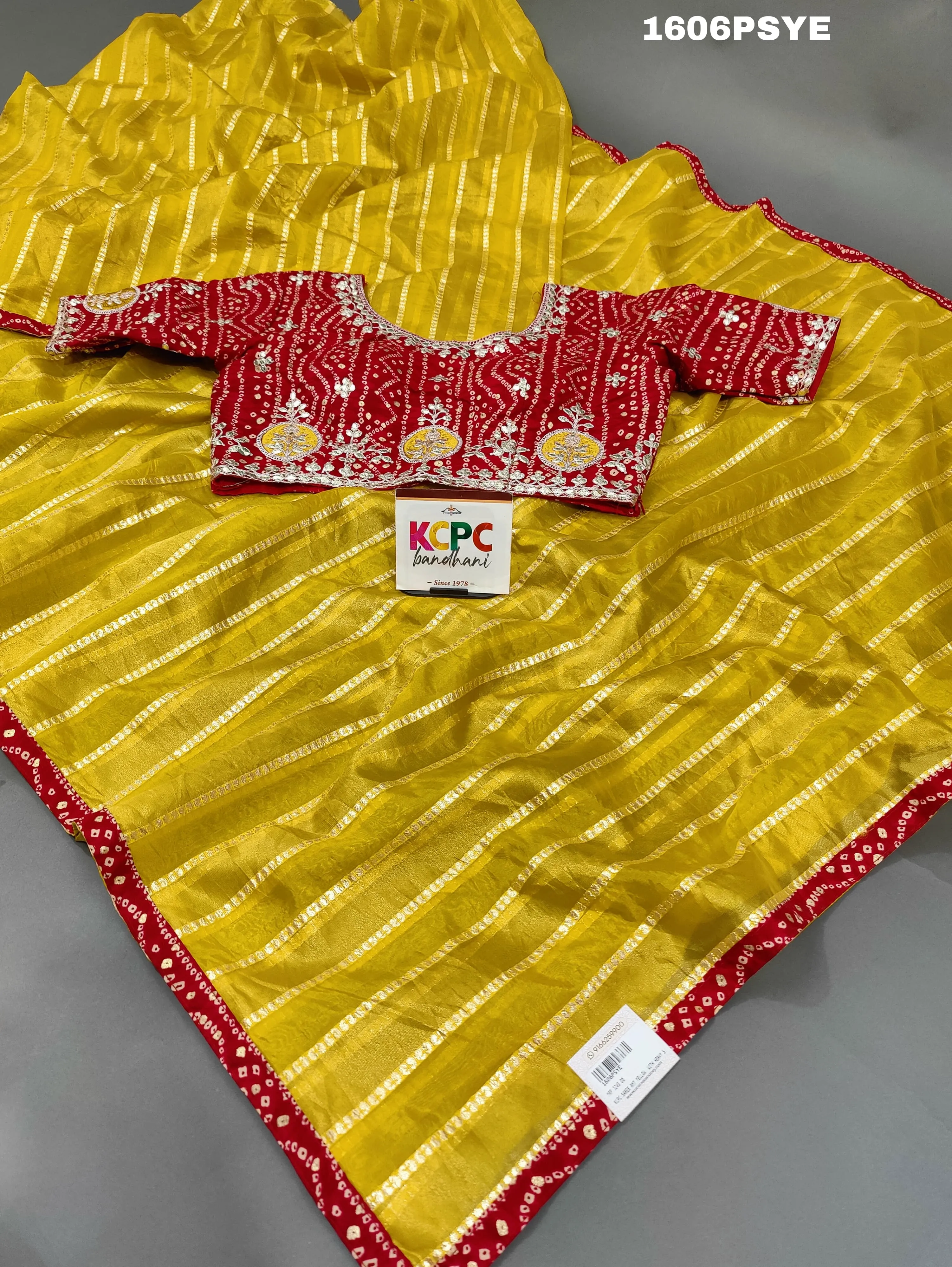 KcPc Tissue silk Bandhani Border Saree With Heavy Gotapatti Blouse AMT