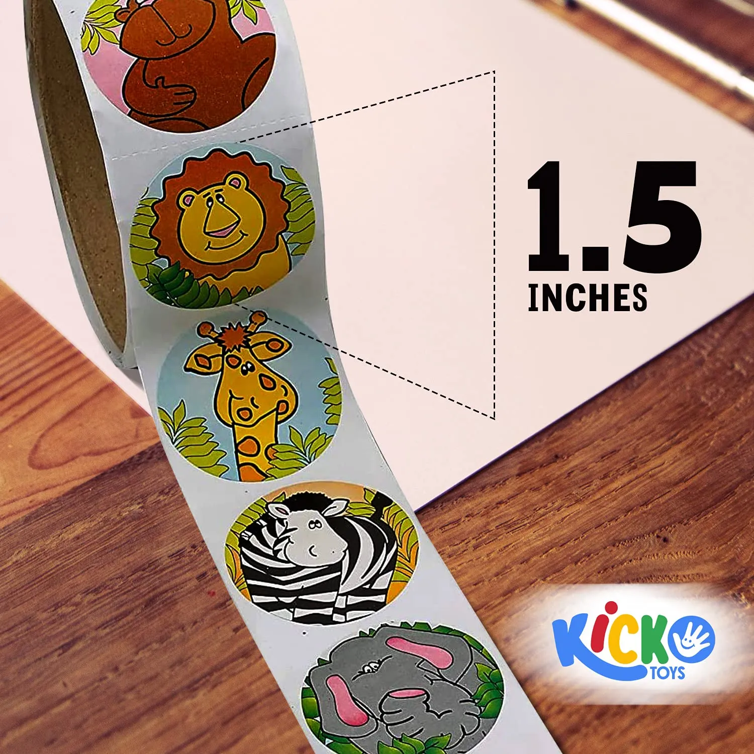 Kicko Zoo Animal Sticker Roll for Kids - 4 Rolls - 400 Assorted Stickers - Party Favors