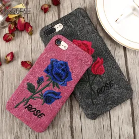 KISSCASE Beautiful Rose Flower Case For Apple iPhone 7 6s 7 Plus Case For Samsung Galaxy S7 s6 Edge S8 S8 Plus Embroidery  Cover