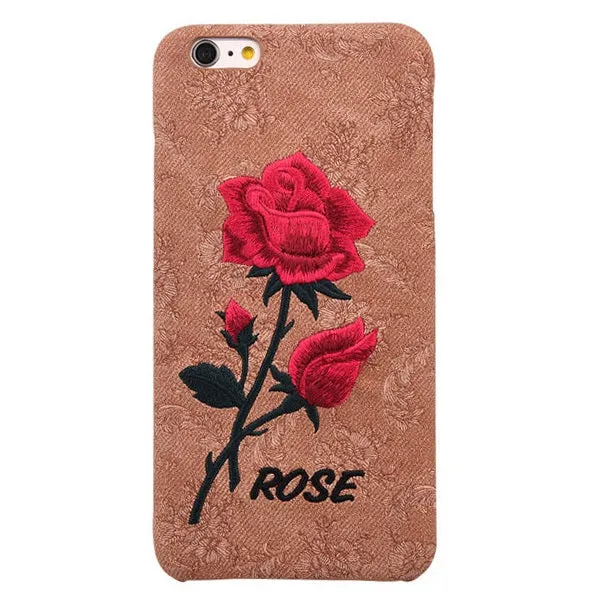 KISSCASE Beautiful Rose Flower Case For Apple iPhone 7 6s 7 Plus Case For Samsung Galaxy S7 s6 Edge S8 S8 Plus Embroidery  Cover