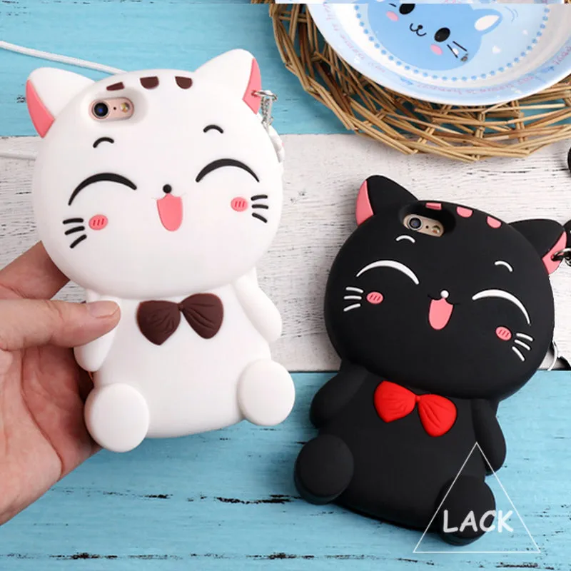 LACK Cute Silicon 3D Cat Bow Case For iphone 6 Case For iphone 6S 6 Plus Cartoon Animal Lovely Rubber Phone Cases Back Cover