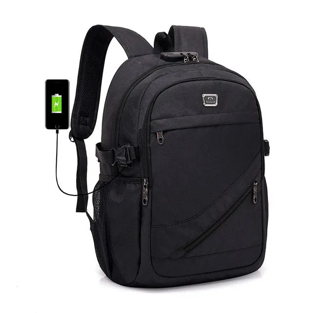 Large Anti-Theft Oxford School 15" Laptop Backpack with USB Charging and TSA Lock