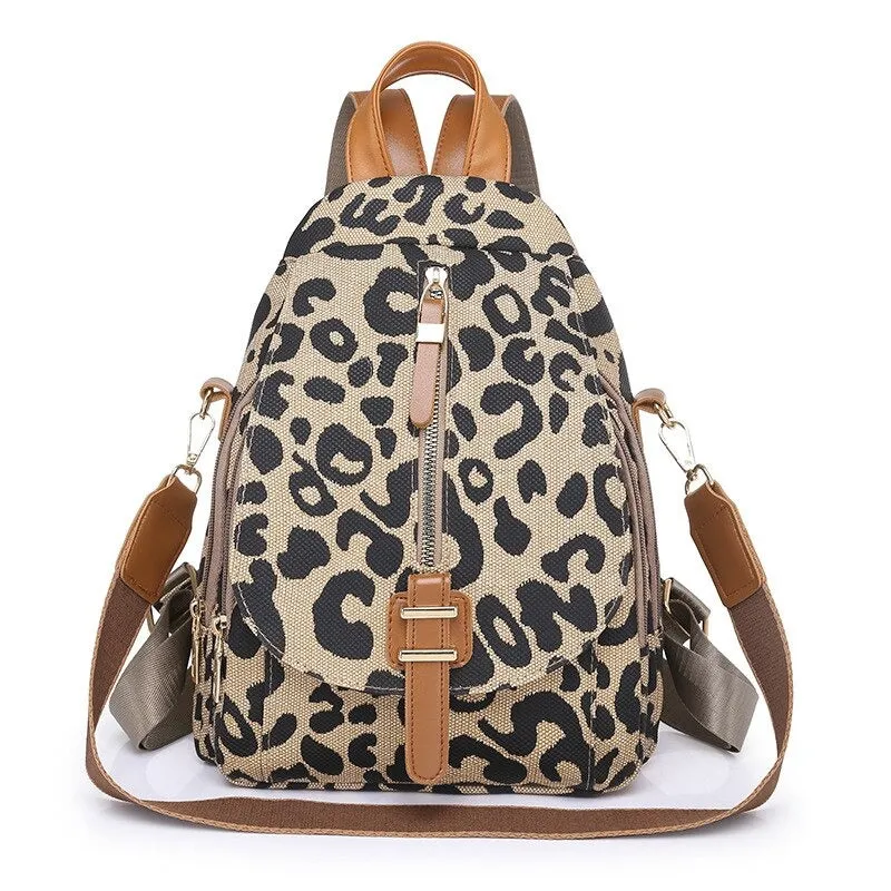 Leopard-Print Fashion Travel Backpack For Women