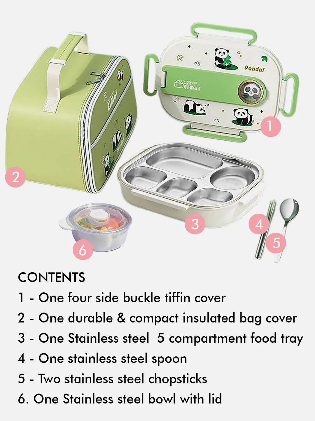 Little Surprise Box 2D Panda Big Size Stainless Steel Lunch Box /Tiffin with Insulated Matching Lunch Bag