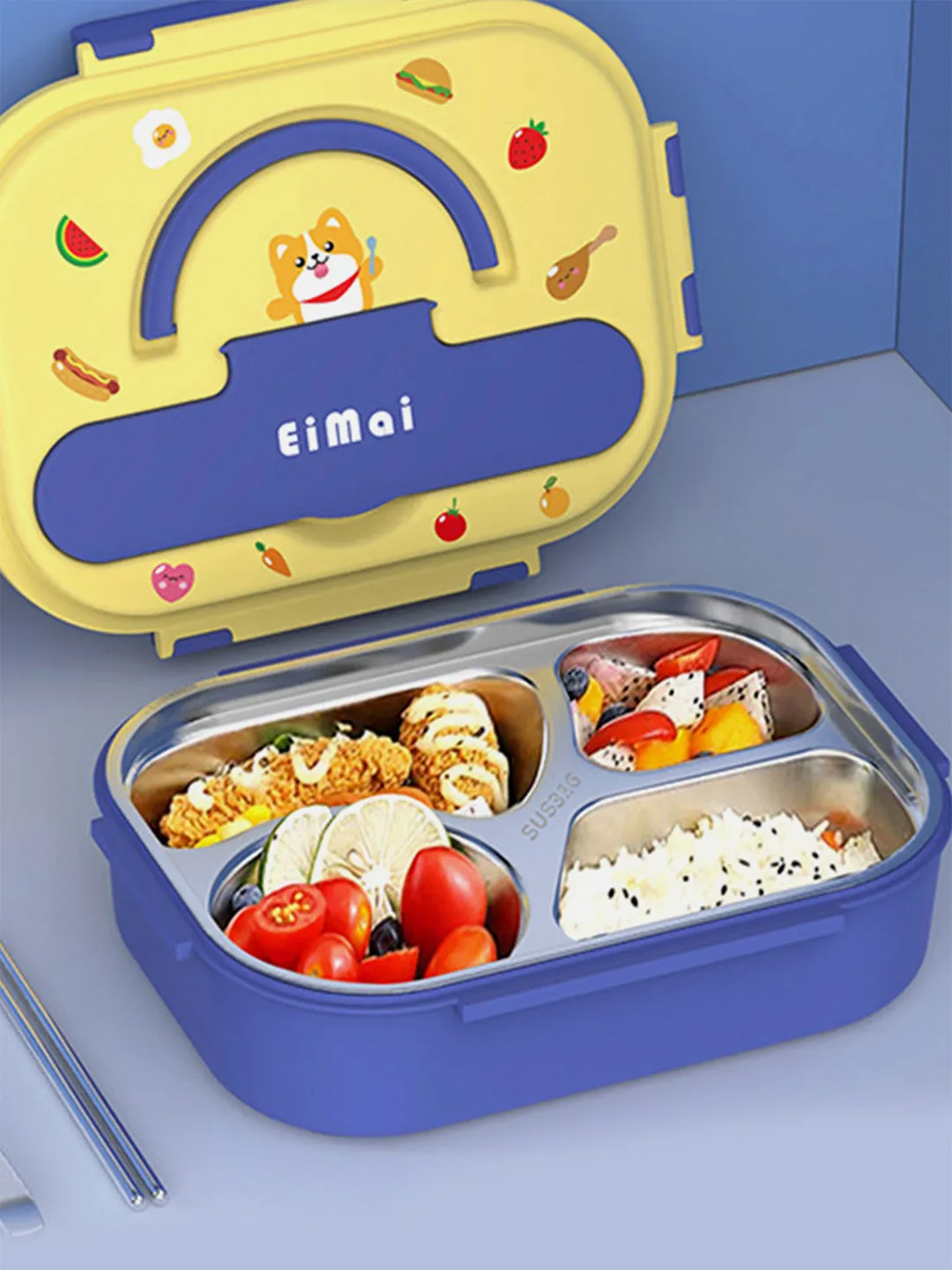 Little Surprise Box Foxy Big Size Stainless Steel Lunch Box with Matching Lunch Bag