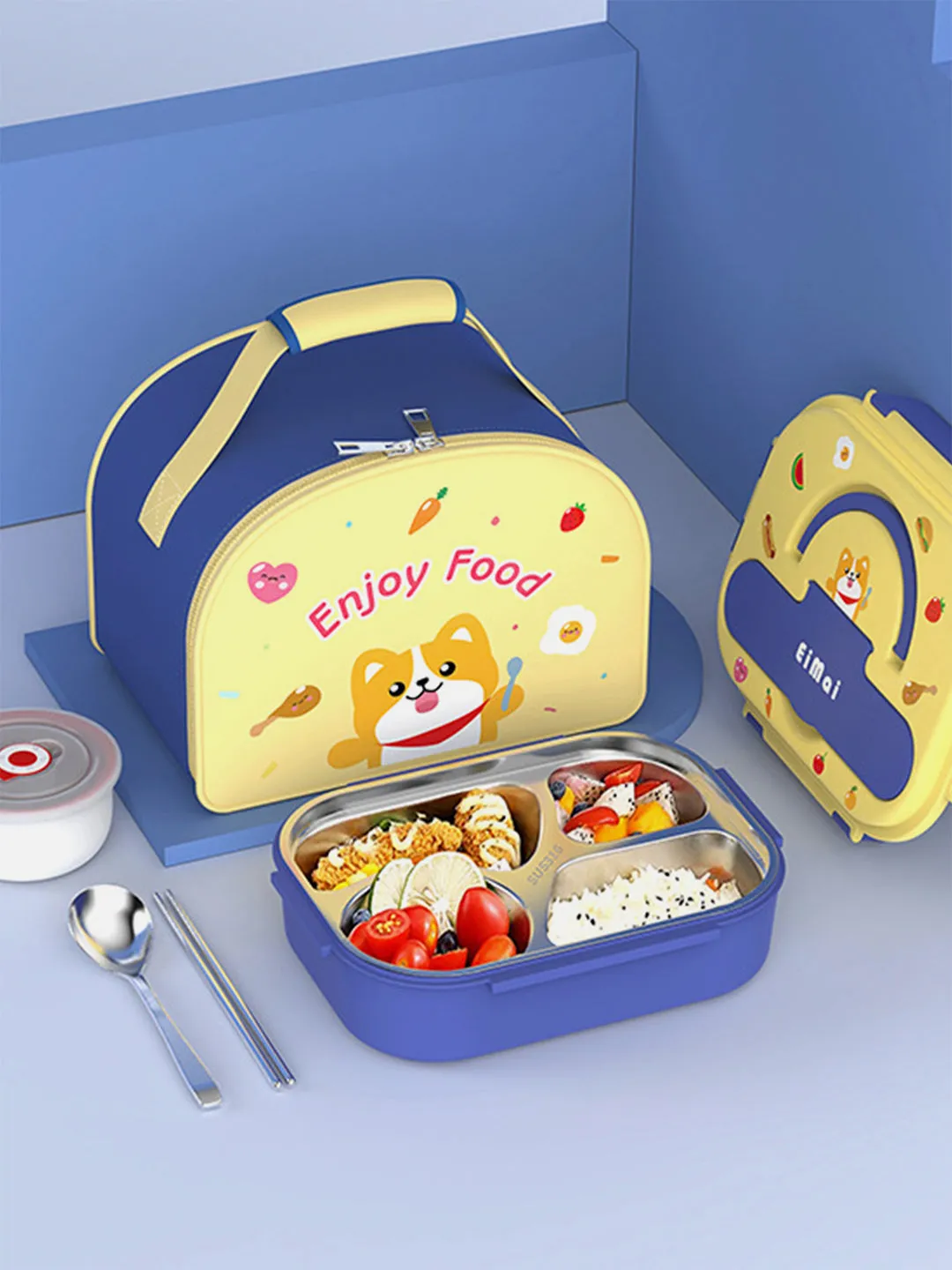 Little Surprise Box Foxy Big Size Stainless Steel Lunch Box with Matching Lunch Bag