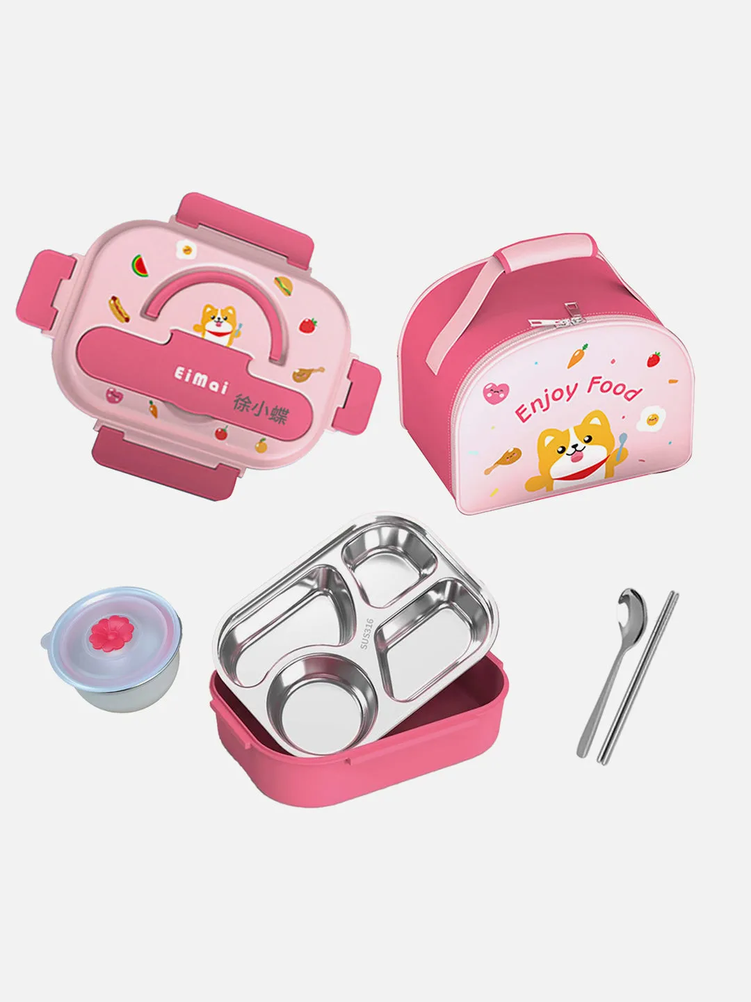 Little Surprise Box Foxy Big Size Stainless Steel Lunch Box with Matching Lunch Bag