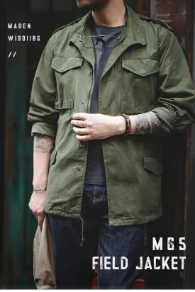 Maden M65 Jackets For Men Army Green Oversize Denim Jacket Military Vintage Casual Windbreaker Solid Coat Clothes Retro Loose