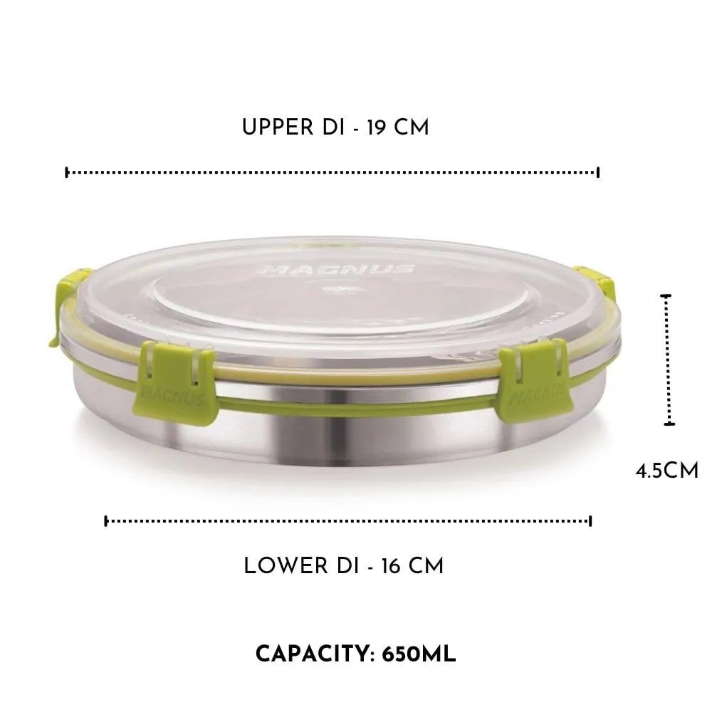 Magnus Klip Lock Stainless Steel Airtight Leakproof Storage Container 6 Set, 650 ml Each - Kitchen Accessories Items, Lunch Box, Lunch Boxes for Office Men, Set of 6