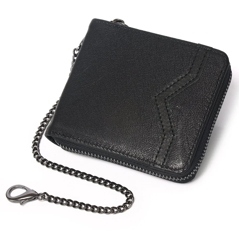 Men's Genuine Leather Wallet, RFID Anti-Scanning Anti-Theft Mens Zipper Wallet