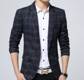 Mens Navy Plaid Blazer