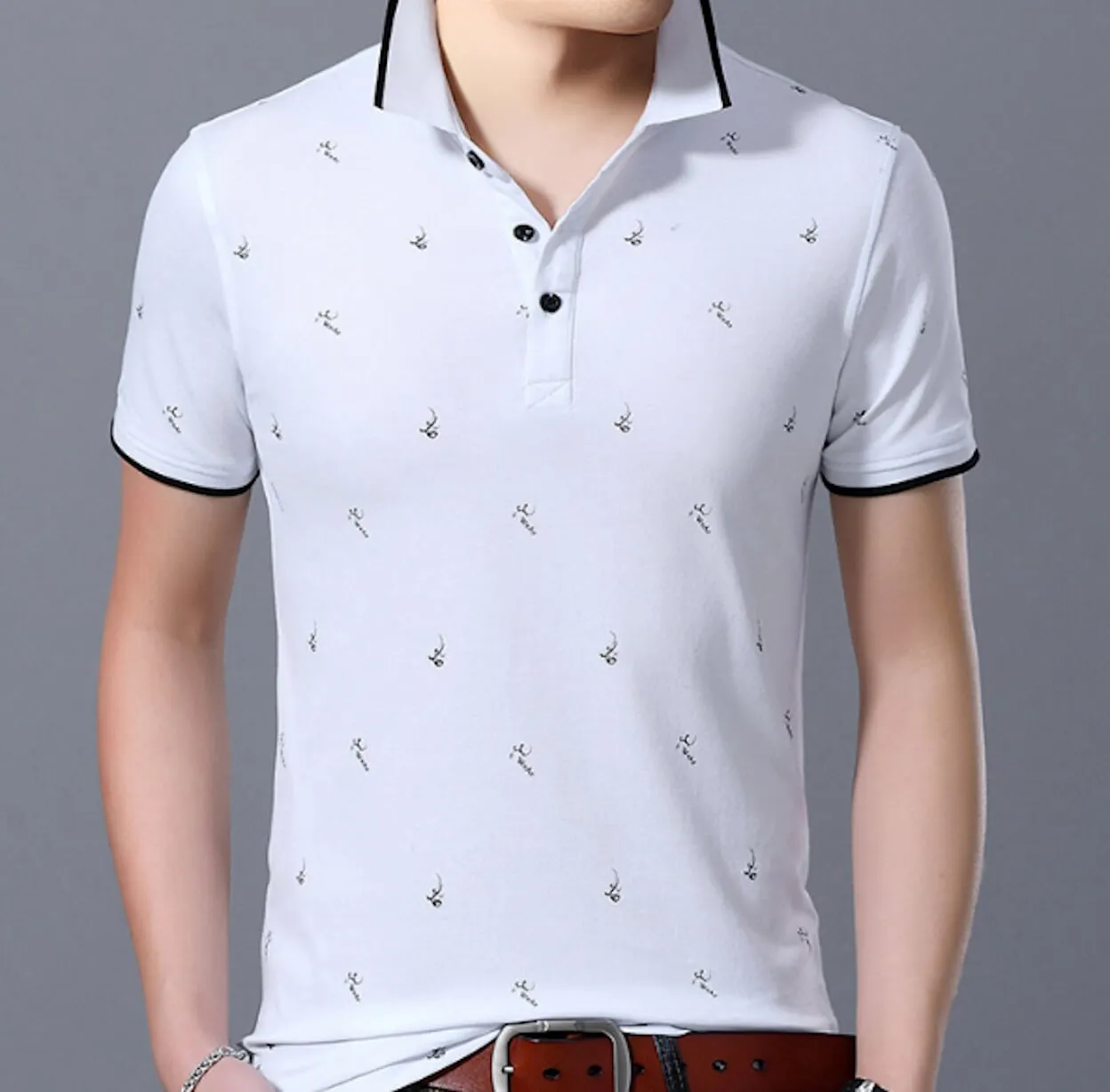 Mens Printed Short Sleeve Polo Shirt