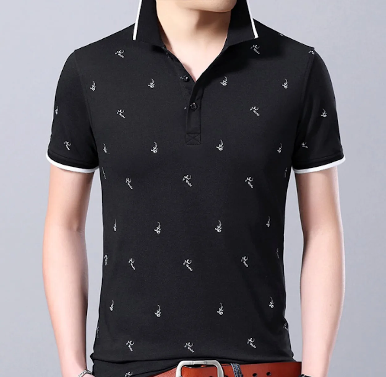 Mens Printed Short Sleeve Polo Shirt