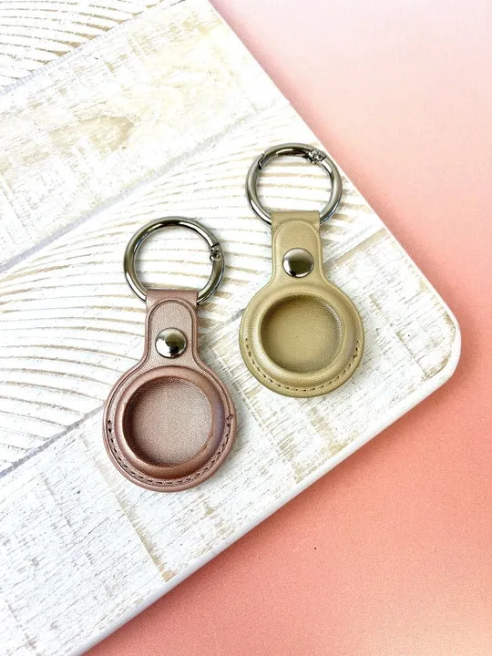 Metallic Leather AirTag Case Key Chain - Gold