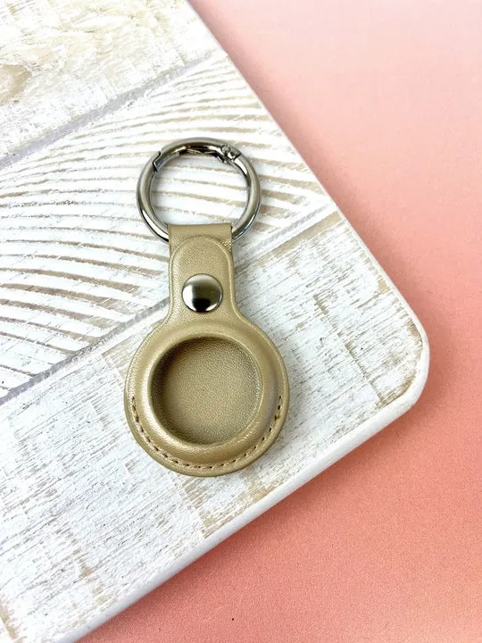 Metallic Leather AirTag Case Key Chain - Gold