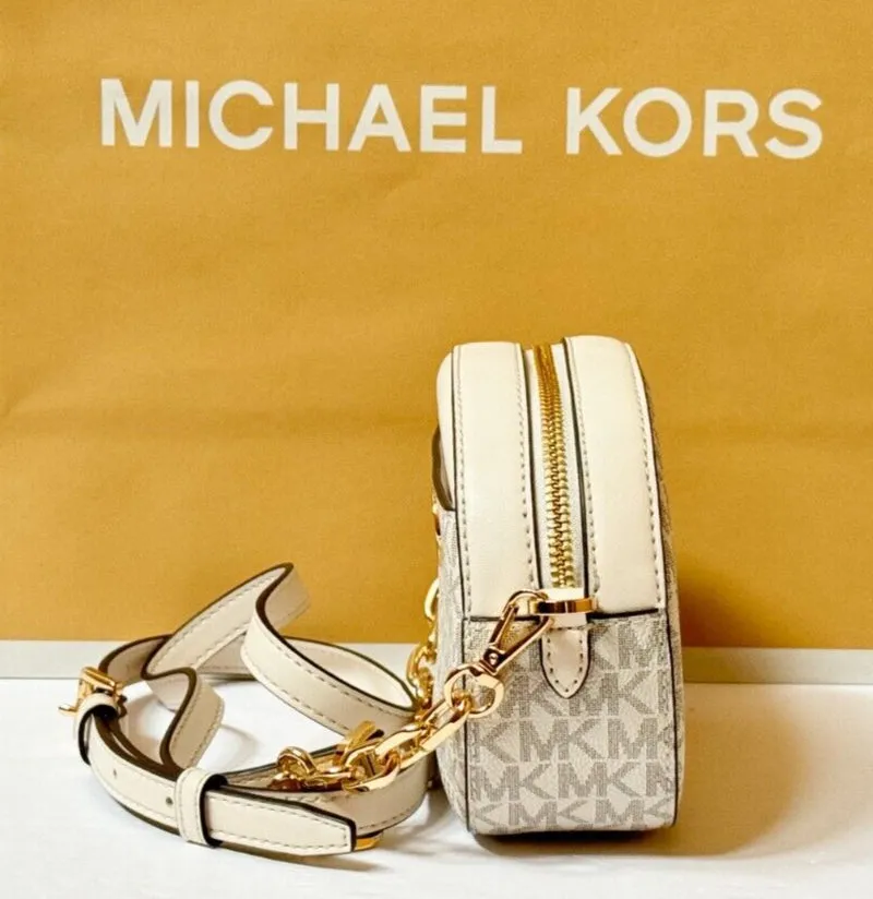 MICHAEL KORS JET SET GLAM SMALL FRONT POCKET OVAL CROSSBODY BAG MK LIGHT CREAM