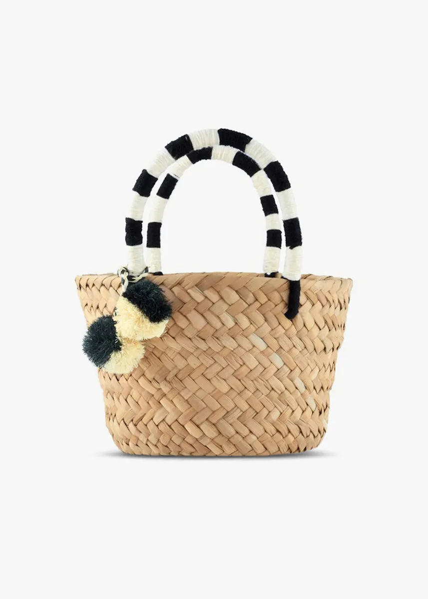 Mini St Tropez Pom Pom Straw Tote