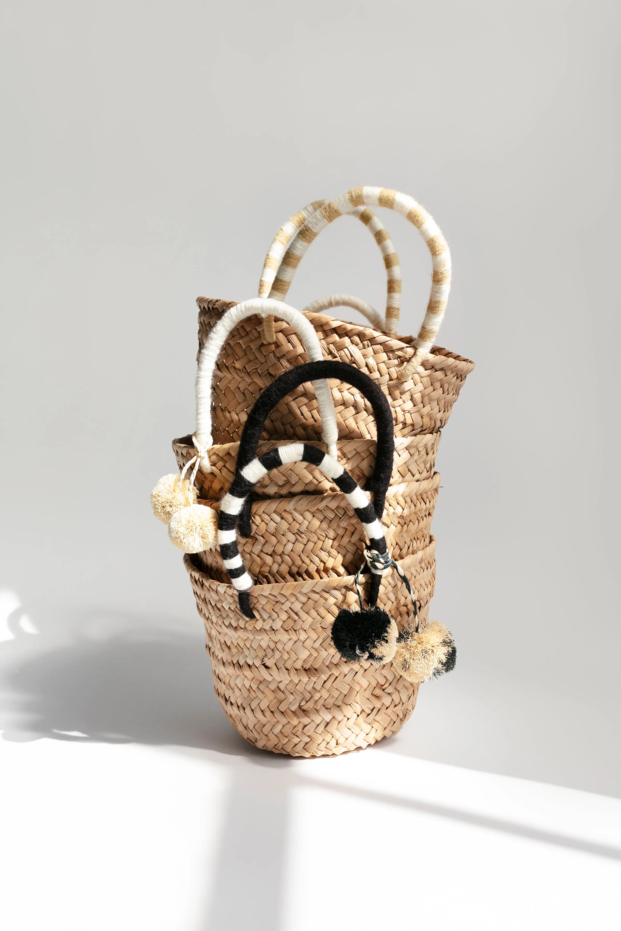 Mini St Tropez Pom Pom Straw Tote