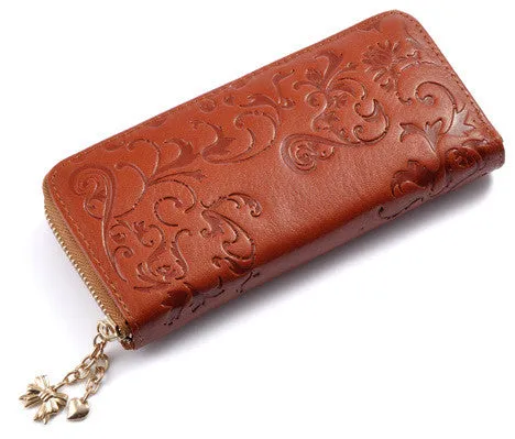 Miyahouse Fashion Genuine Leather Women Long Purse Flower Embossing Female Zipper Wallet Money Clips Woman Cards Purse