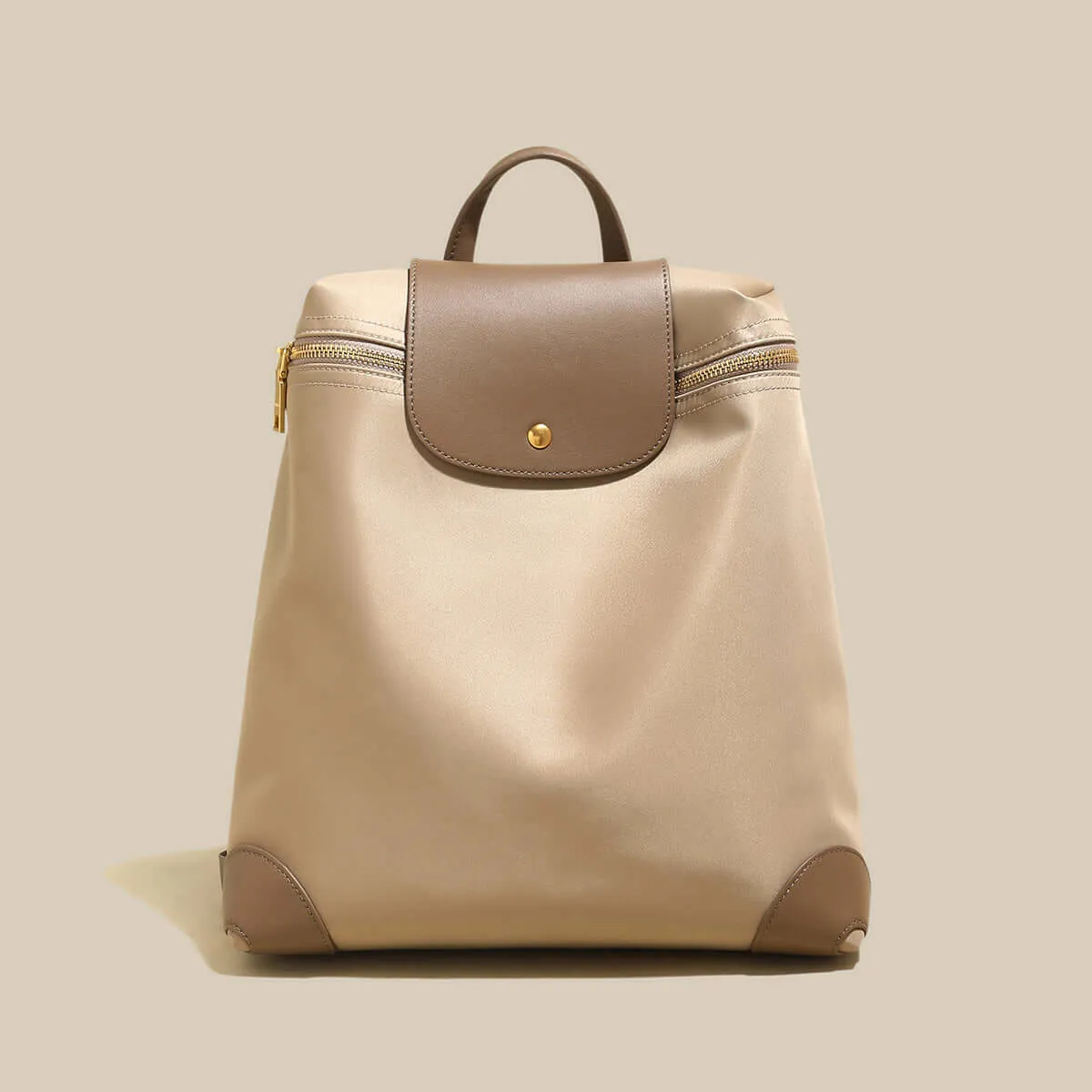 Multi-purpose Champagne Brown Leather Backpack