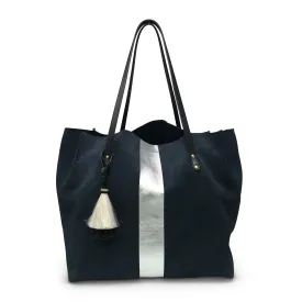 Navy Suede Silver Stripe Dorset Tote