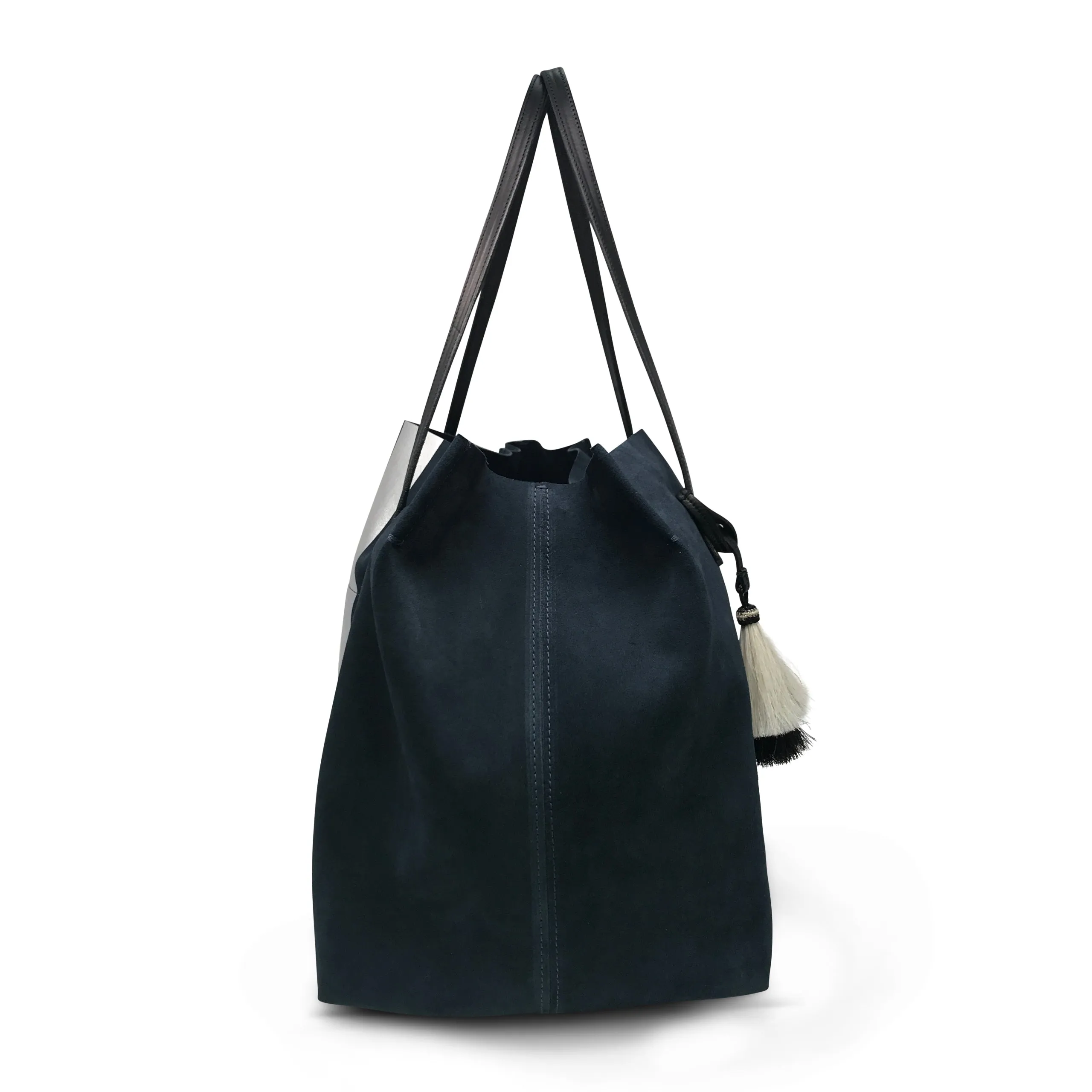 Navy Suede Silver Stripe Dorset Tote