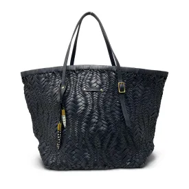 Navy Vari Weave Leather Tote