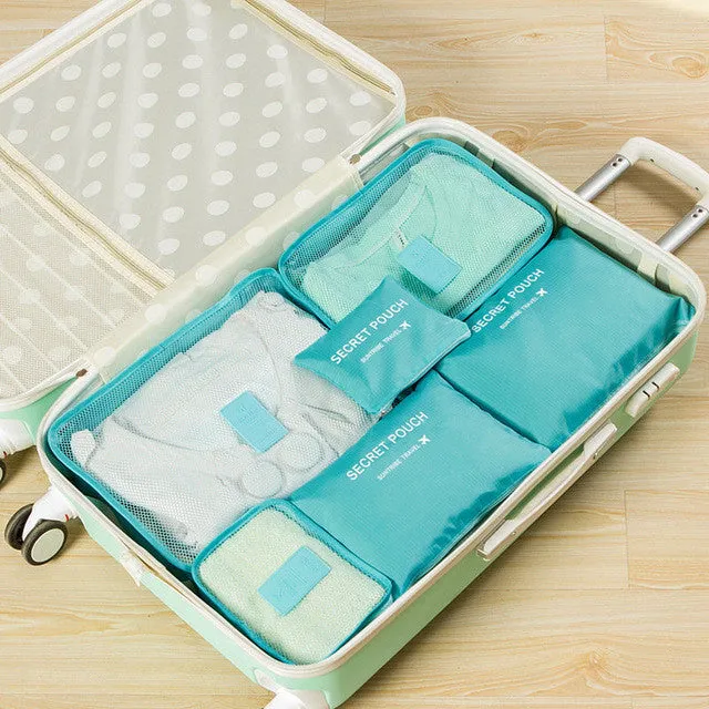 Nylon Packing Cube Travel Bag System Durable 6 Pieces One Set Large Capacity Of Unisex Clothing Sorting Organize Bag