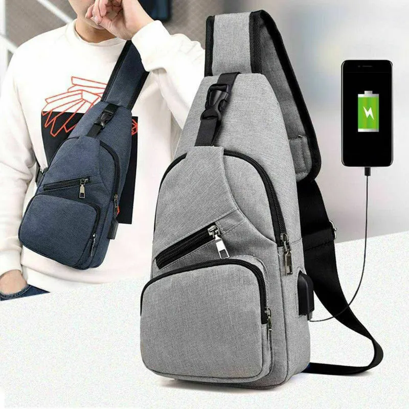 Nylon Sling Backpack Bag for Men & Women,Portable USB Charging,Crossbody Shoulder Bag