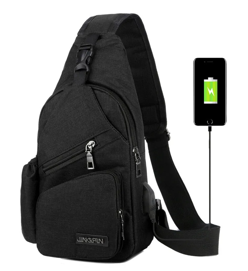 Nylon Sling Backpack Bag for Men & Women,Portable USB Charging,Crossbody Shoulder Bag