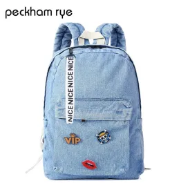 PECKHAMRYE backpack schoolbag women school backpack bags denim jeans backpack teenage backpacks for girls feminine bagpack