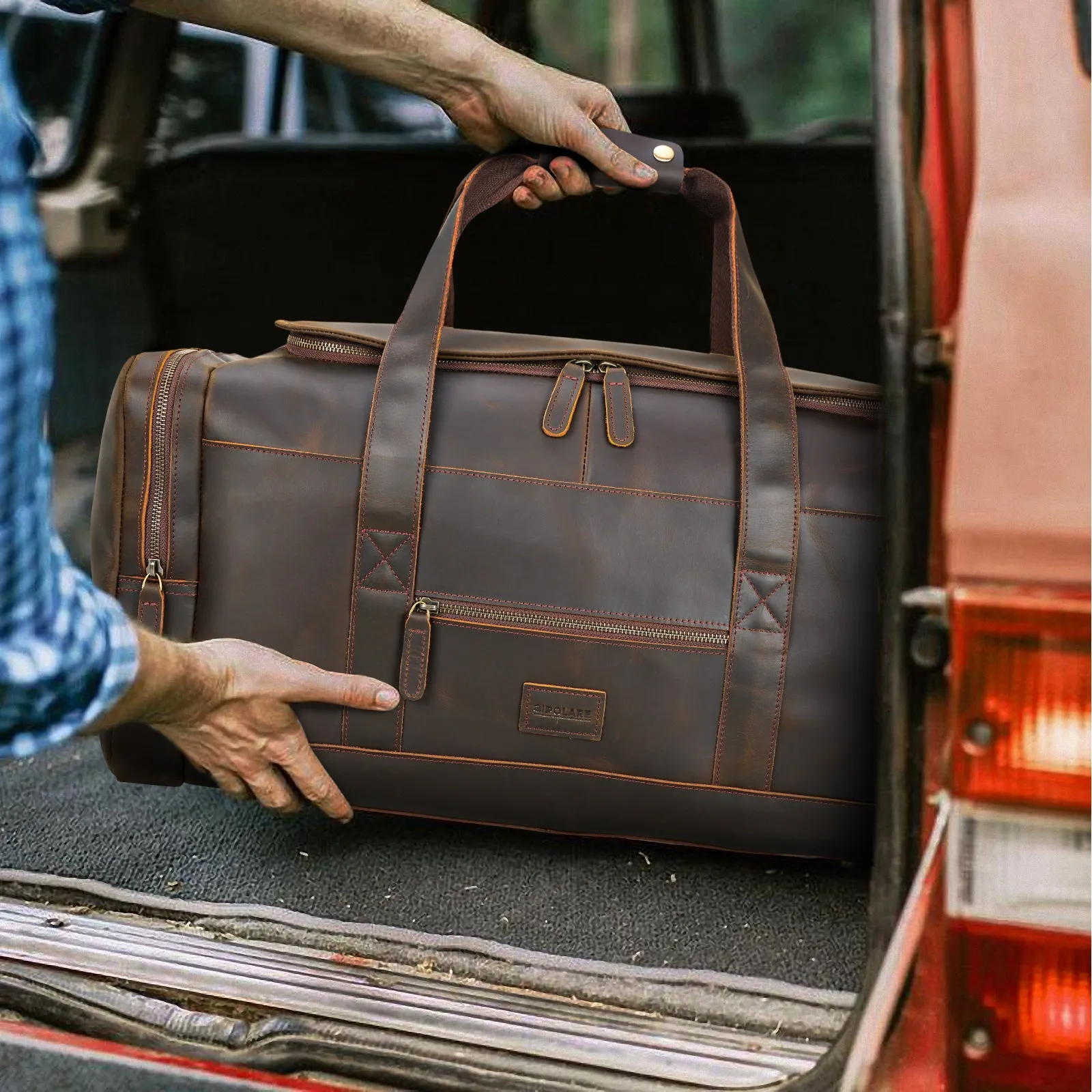 Polare 23" Full Grain Leather Travel Duffle Bag For Men 42L Duffel Bag Overnight Carry on Luggage Sport Weekender Bag