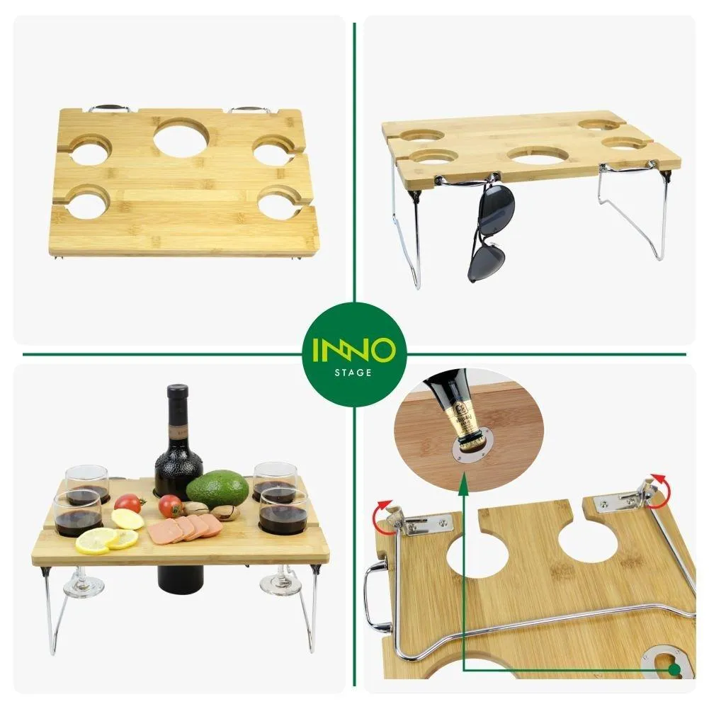 Portable and Foldable Wine and Snack Table for Picnic Outdoor on the Beach Park or Indoor Bed for 2,4 or 6 (WL 4 Positions)