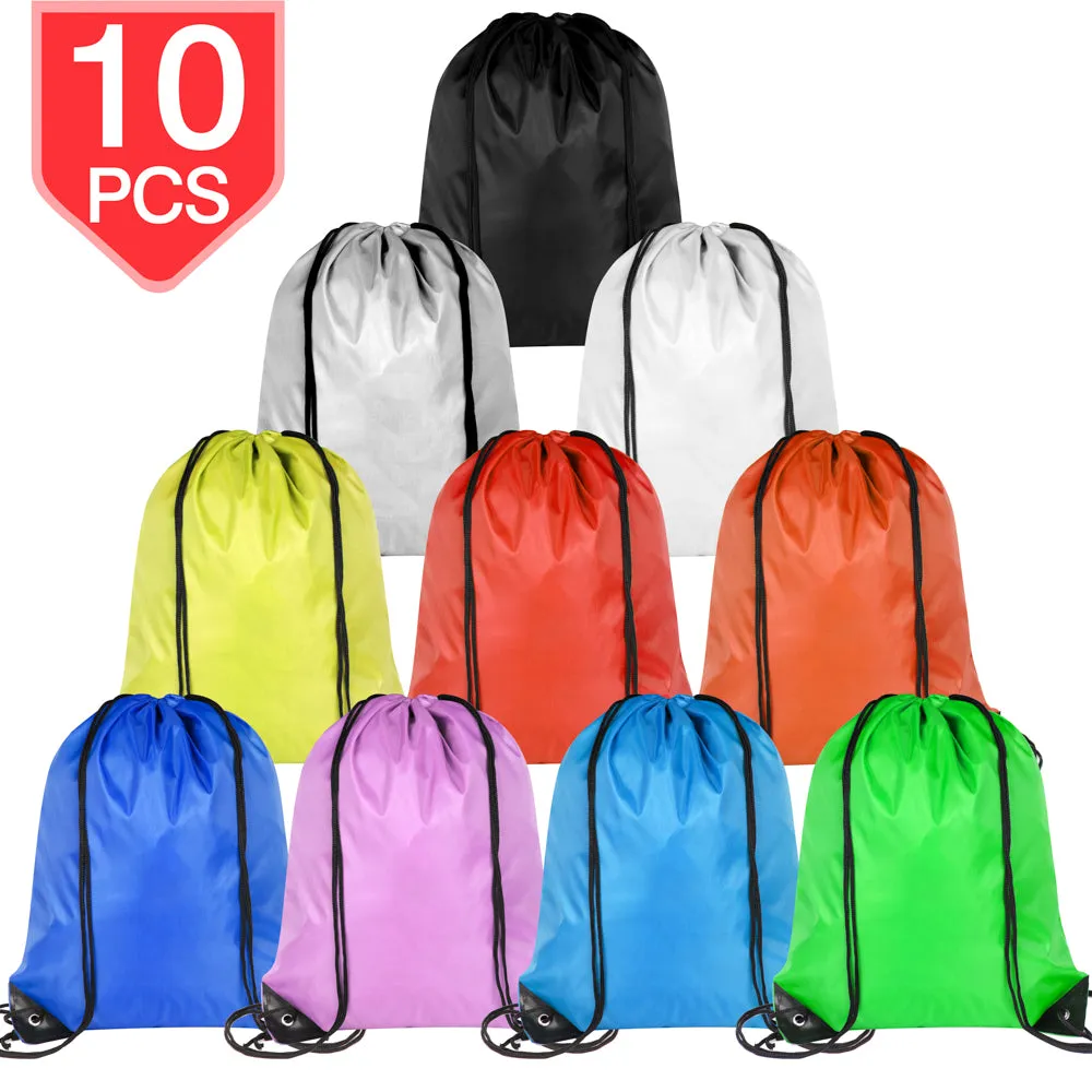 PROLOSO Drawstring Bags Bulk Sports Gym Backpack Pull String Bags Cinch Tote Sacks for Traveling Storage 10 Pcs