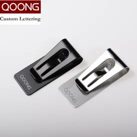 QOONG Custom Lettering Black Silver Slim Pocket Men Women Money Clip Business Card Credit Card Cash Wallet QZ40-004