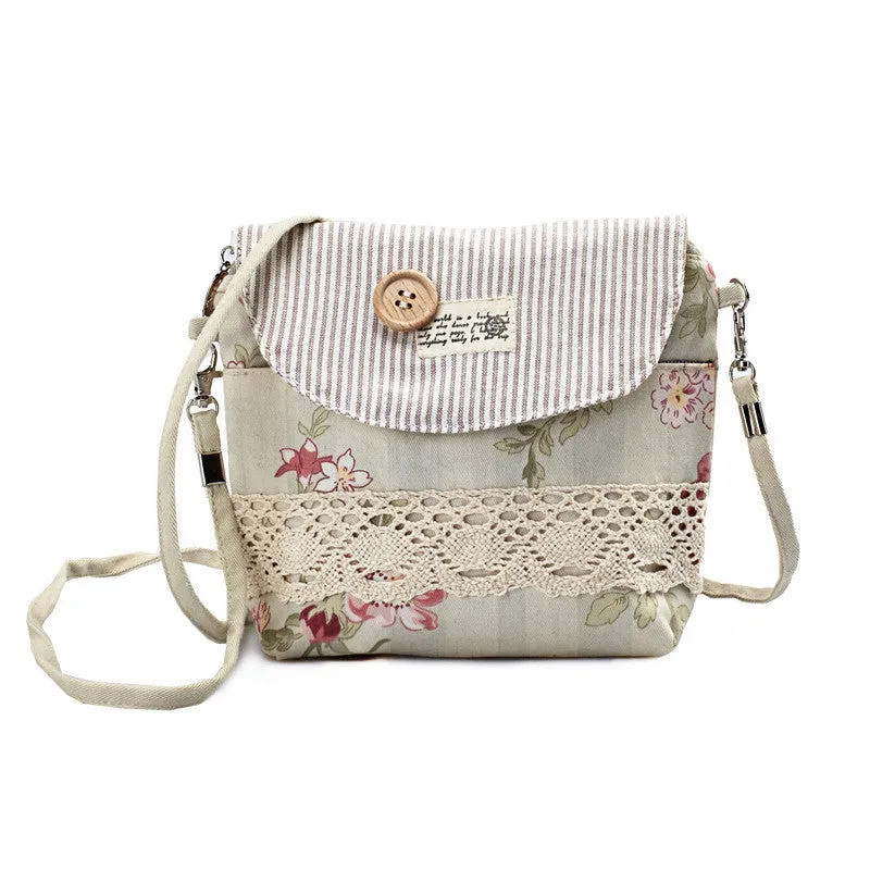 QZH Women Mini Messenger Bags Flap Bag Lady Fresh Style Canvas Printed Crossbody Shoulder Bags Small Female Coin Purse Handbags