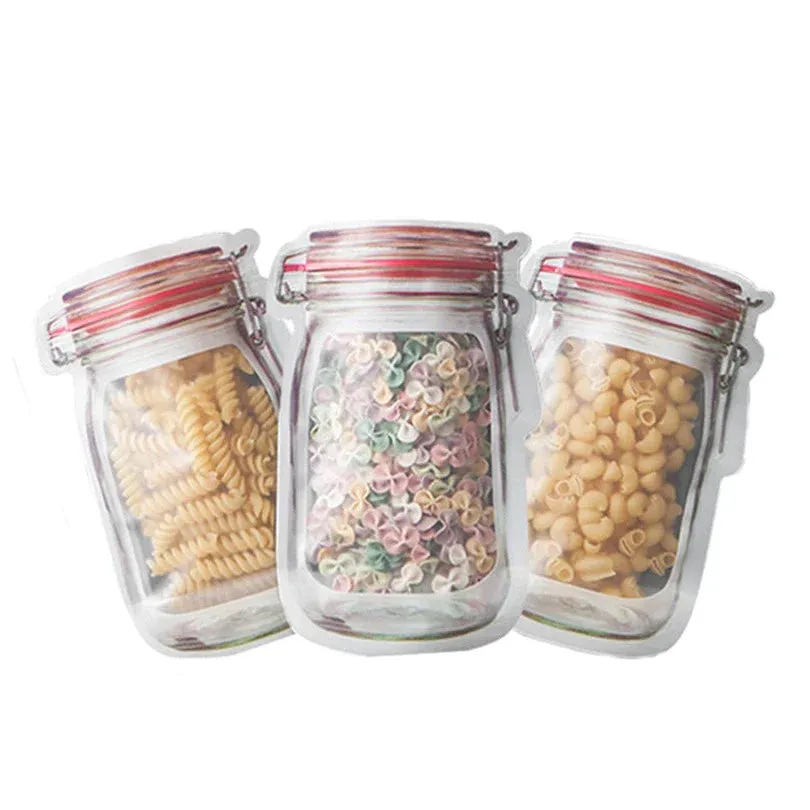 Reusable Mason Jar Bottles Bags Nuts Candy Cookies Bag Waterproof Seal Fresh Food Storage Bag Snacks Sandwich Zip Lock Bags