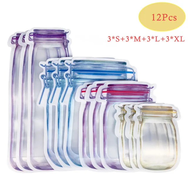 Reusable Mason Jar Bottles Bags Nuts Candy Cookies Bag Waterproof Seal Fresh Food Storage Bag Snacks Sandwich Zip Lock Bags