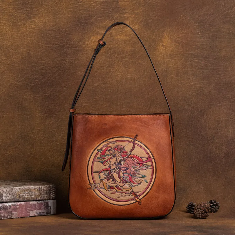 Sagittarius Head Layer Cowhide Leather Retro Bag